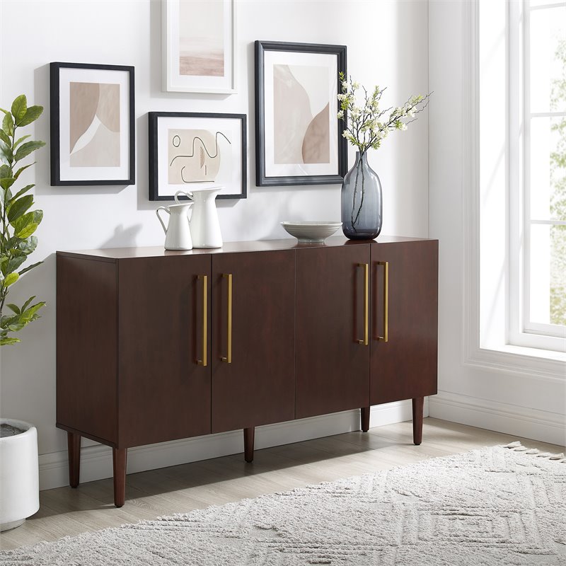 Pemberly Row 2 Large Cabinets Modern Wood Sideboard in Mahogany
