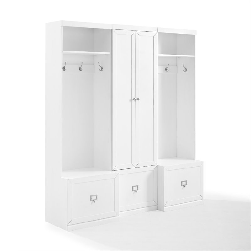 Pemberly Row 3-Piece Modern Wood Entryway Set with Coat Rack Hooks in White