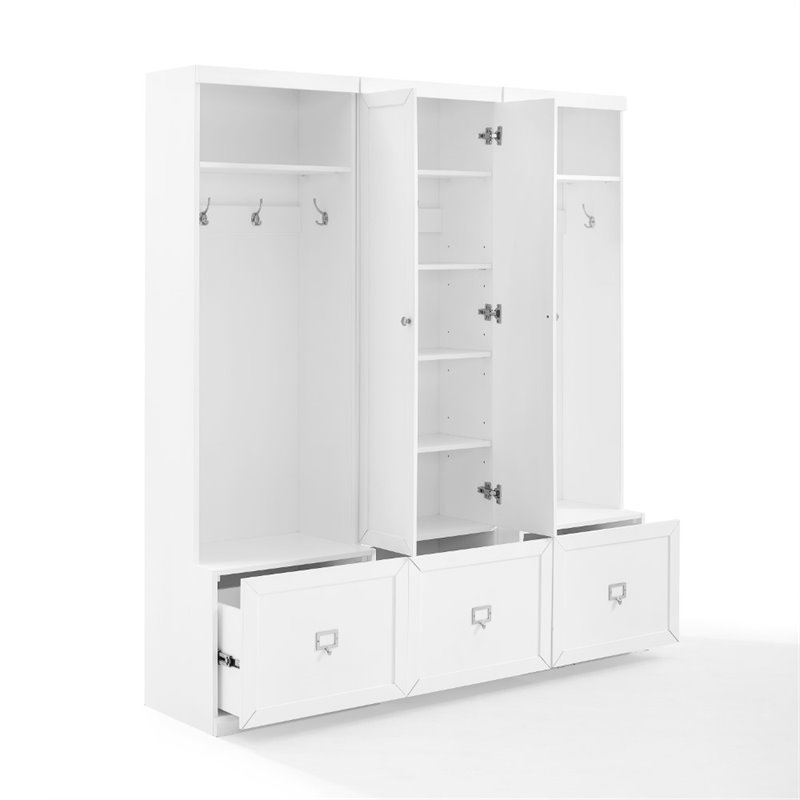 Pemberly Row 3-Piece Modern Wood Entryway Set with Coat Rack Hooks in White