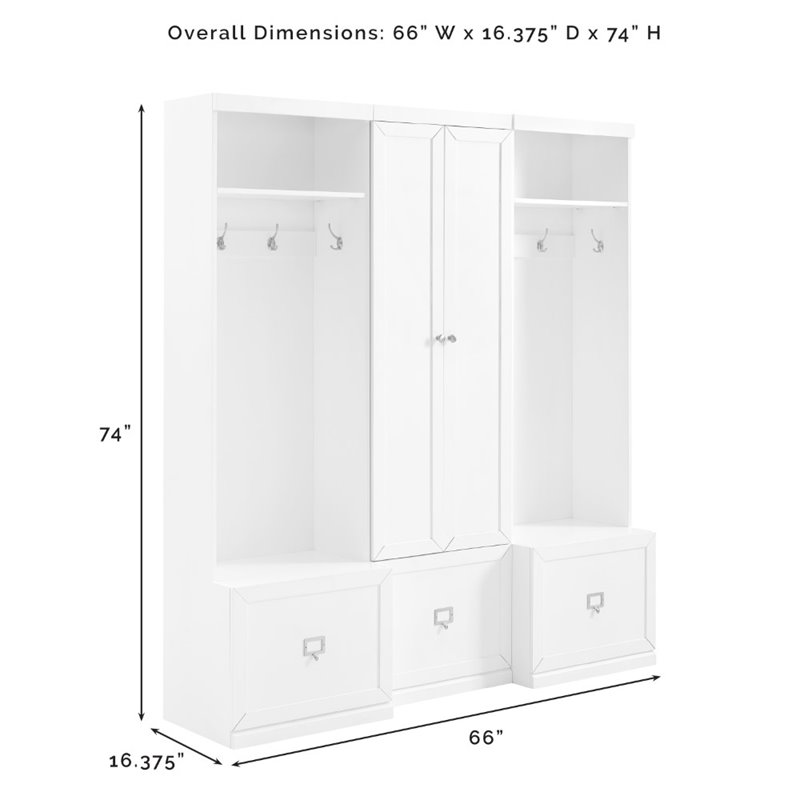 Pemberly Row 3-Piece Modern Wood Entryway Set with Coat Rack Hooks in White