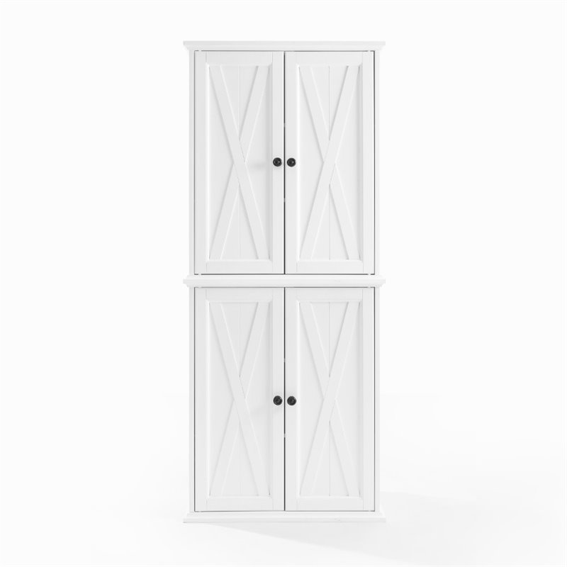 Pemberly Row 4-Door Modern Wood Pantry in Distressed White/Black