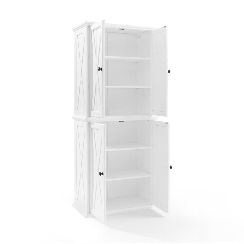 Pemberly Row 4-Door Modern Wood Pantry in Distressed White/Black