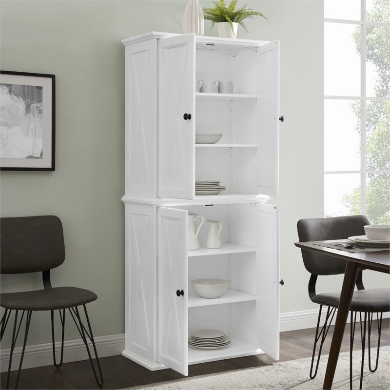 Pemberly Row 4-Door Modern Wood Pantry in Distressed White/Black