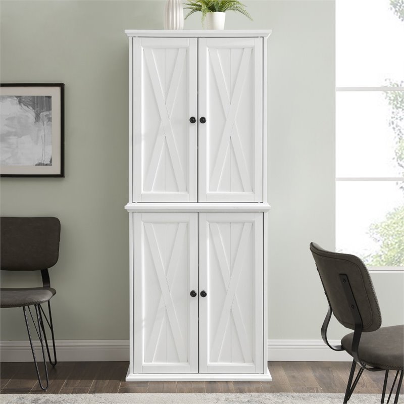 Pemberly Row 4-Door Modern Wood Pantry in Distressed White/Black