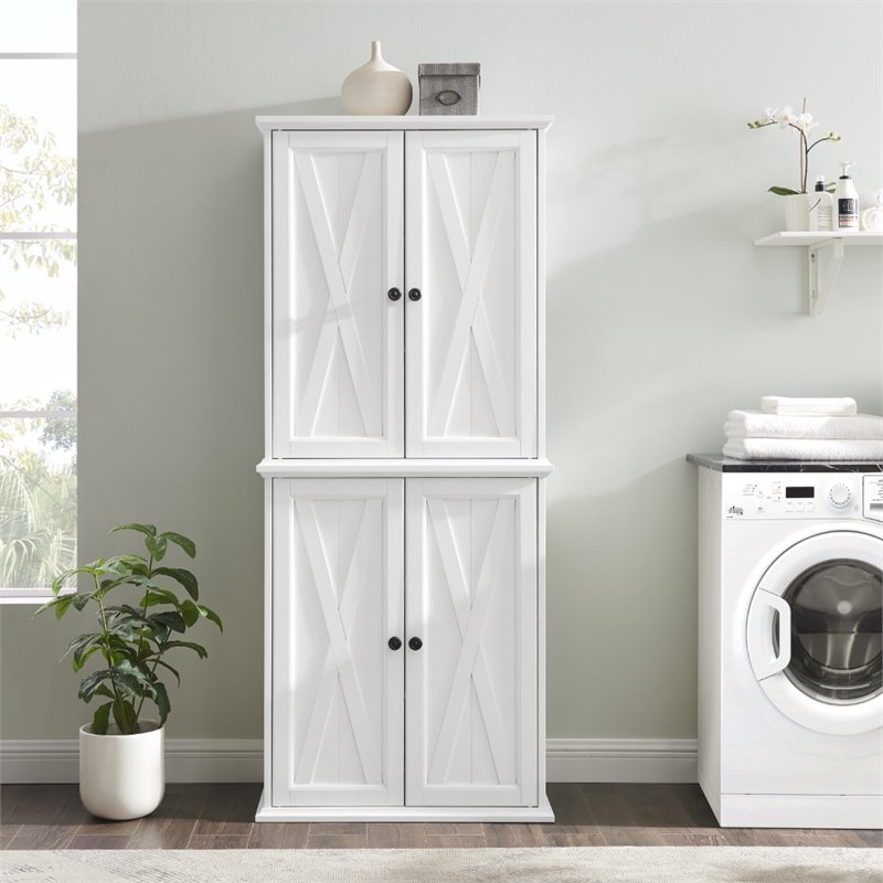 Pemberly Row 4-Door Modern Wood Pantry in Distressed White/Black