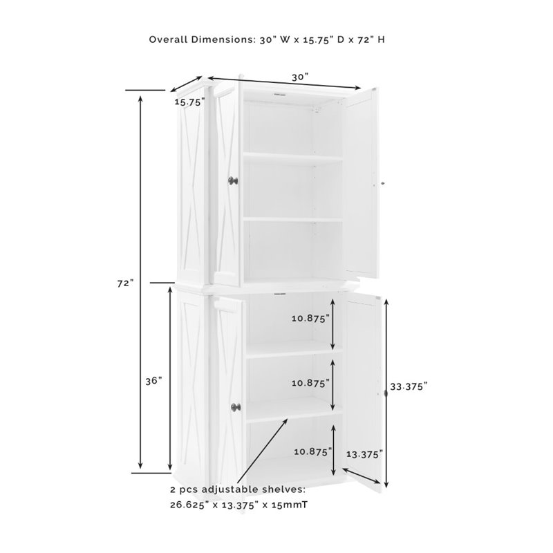 Pemberly Row 4-Door Modern Wood Pantry in Distressed White/Black