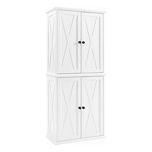 Pemberly Row 4-Door Modern Wood Pantry in Distressed White/Black