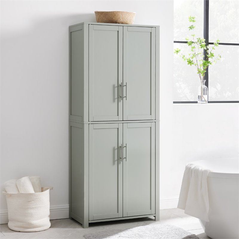 Pemberly Row Wood Tall Pantry with Doors and Shelves in Gray/Nickel