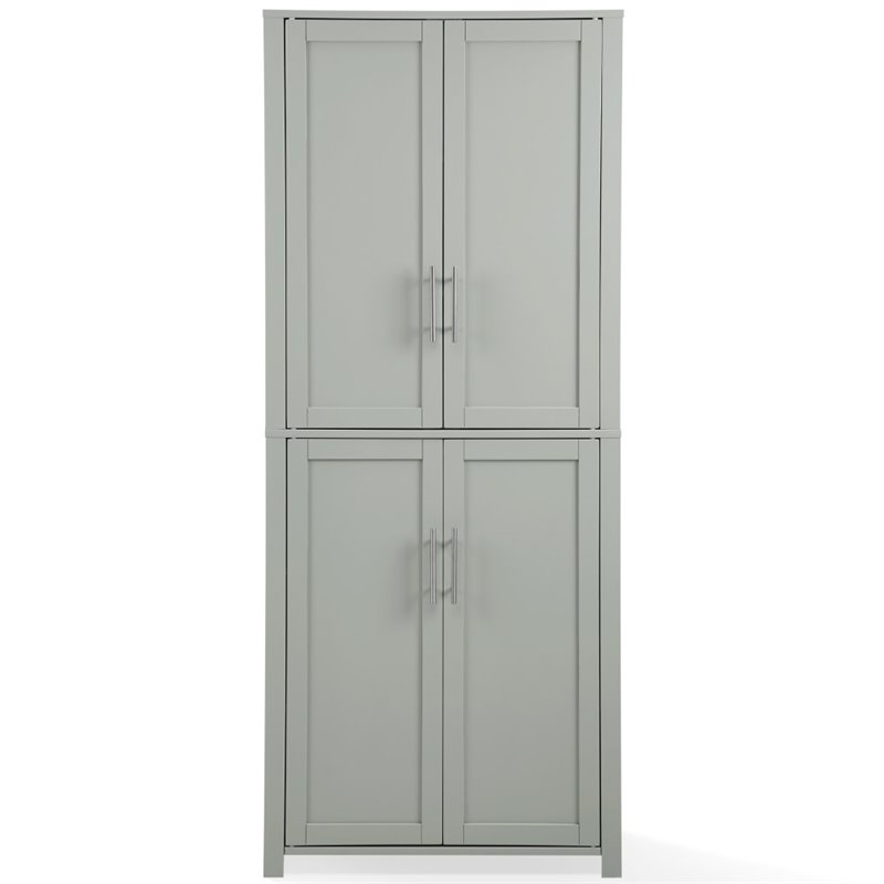 Pemberly Row Wood Tall Pantry with Doors and Shelves in Gray/Nickel