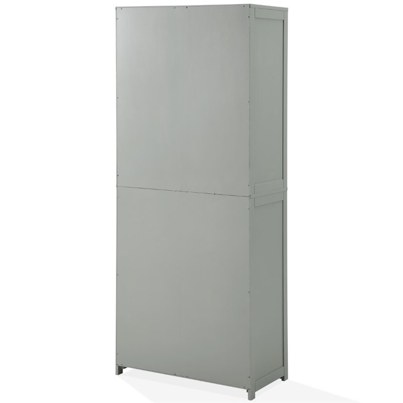 Pemberly Row Wood Tall Pantry with Doors and Shelves in Gray/Nickel