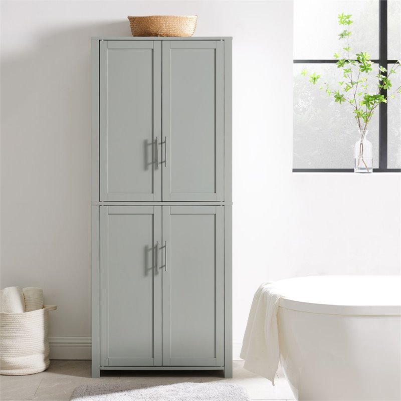 Pemberly Row Wood Tall Pantry with Doors and Shelves in Gray/Nickel