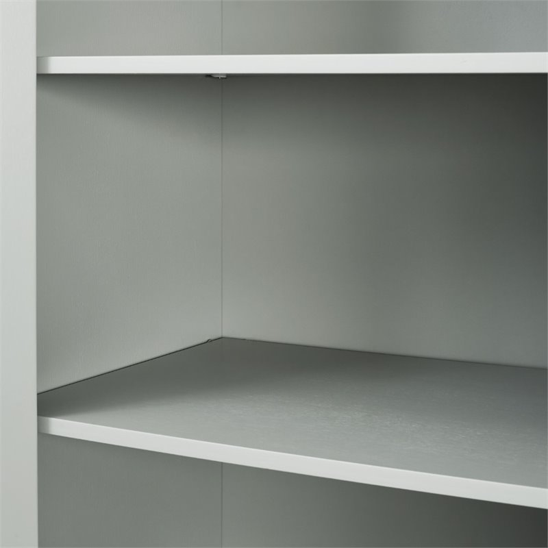 Pemberly Row Wood Tall Pantry with Doors and Shelves in Gray/Nickel