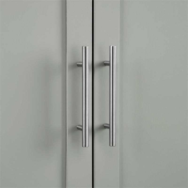 Pemberly Row Wood Tall Pantry with Doors and Shelves in Gray/Nickel
