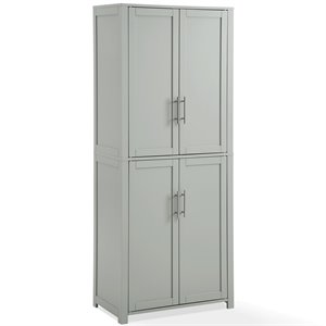 Pemberly Row Wood Tall Pantry with Doors and Shelves in Gray/Nickel