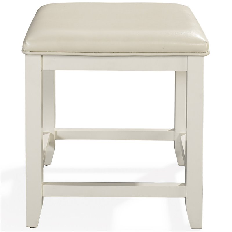 Pemberly Row Contemporary Faux Leather Vanity Stool in White