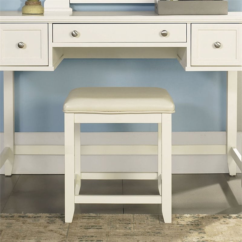 Pemberly Row Contemporary Faux Leather Vanity Stool in White