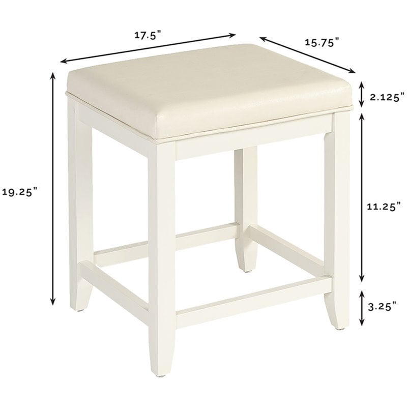 Pemberly Row Contemporary Faux Leather Vanity Stool in White