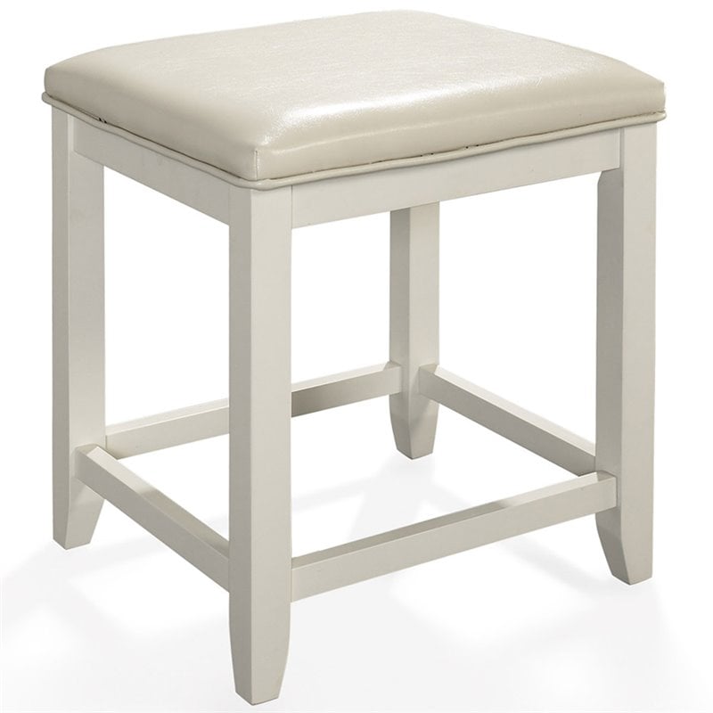 Pemberly Row Contemporary Faux Leather Vanity Stool in White