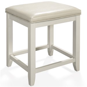Pemberly Row Contemporary Faux Leather Vanity Stool in White