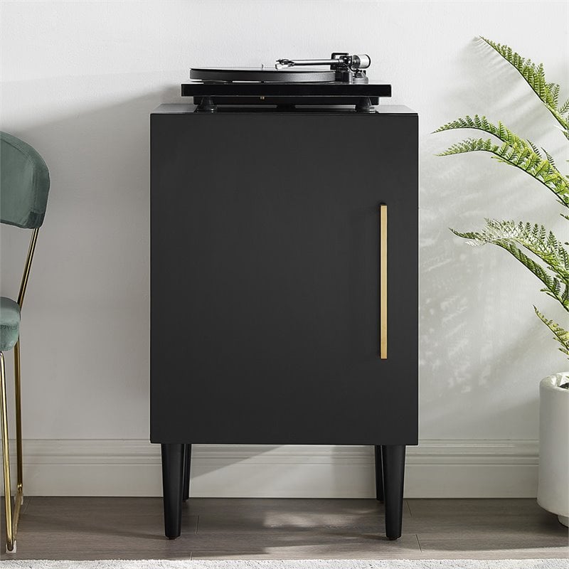 Pemberly Row Mid-Century Wood Record Player Stand in Matte Black