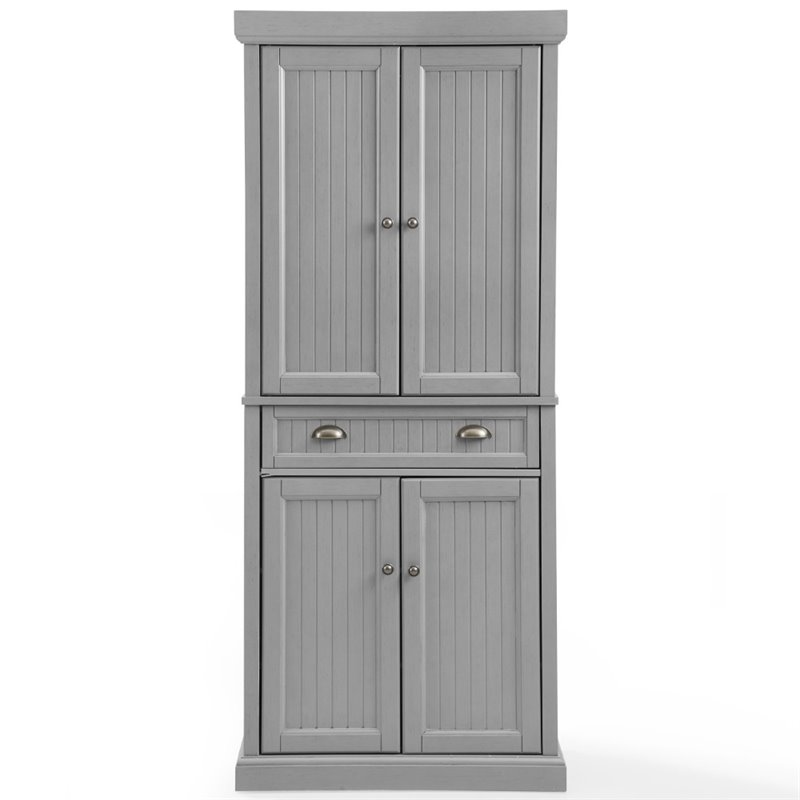 Pemberly Row 2-Cabinet and 2-Door Wood Pantry in Distressed Gray/Gold