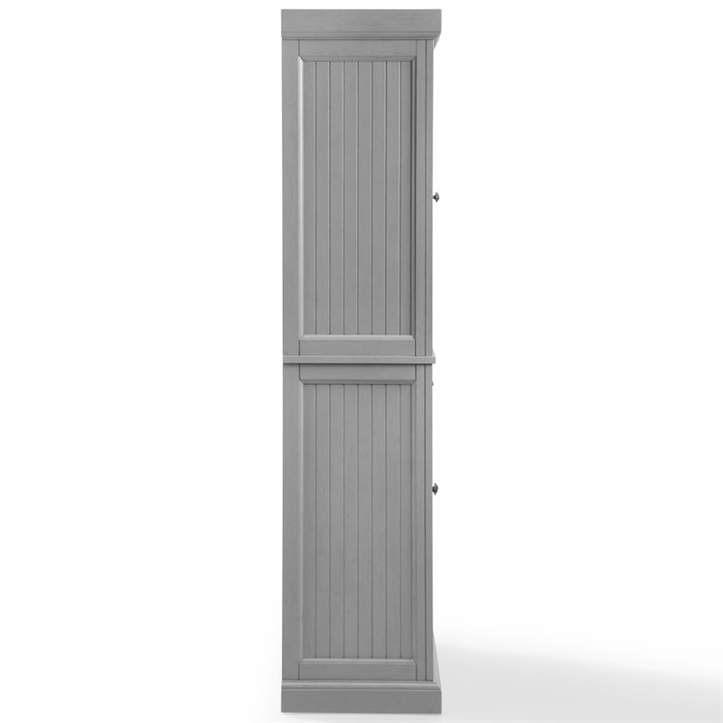 Pemberly Row 2-Cabinet and 2-Door Wood Pantry in Distressed Gray/Gold