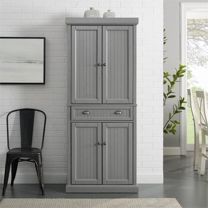 Pemberly Row 2-Cabinet and 2-Door Wood Pantry in Distressed Gray/Gold