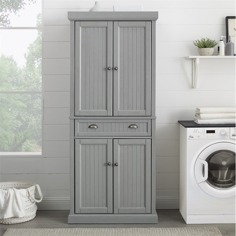 Pemberly Row 2-Cabinet and 2-Door Wood Pantry in Distressed Gray/Gold