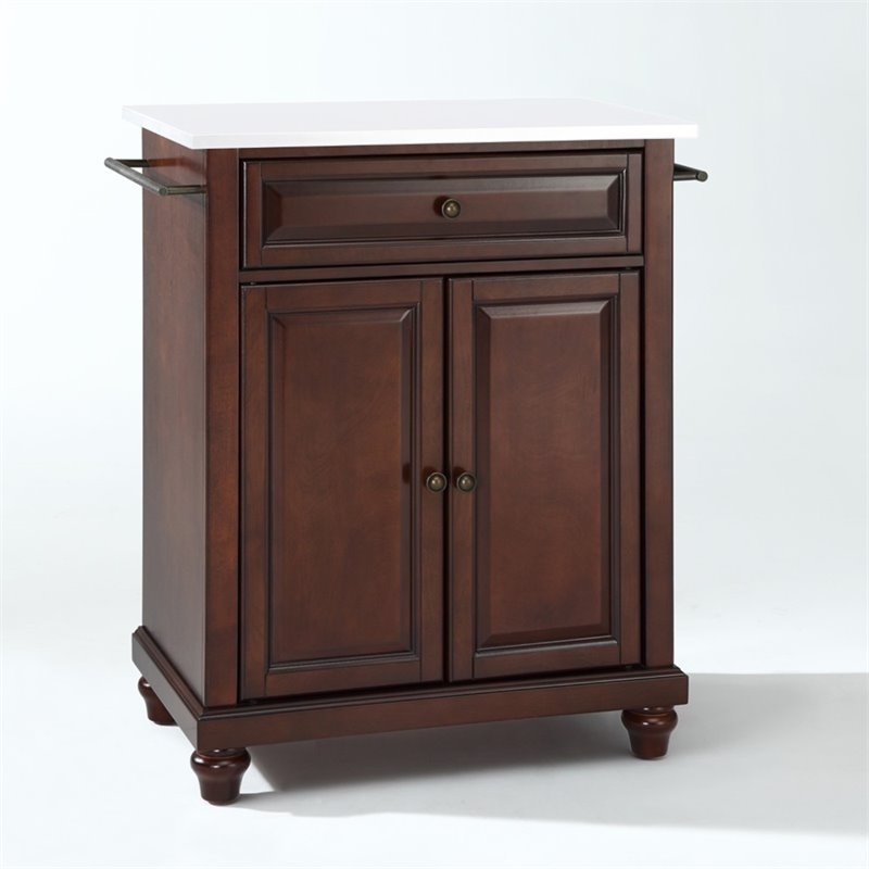 Pemberly Row Wood/Granite Portable Kitchen Island in Mahogany