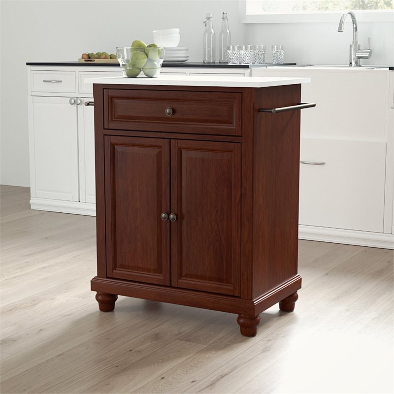 Pemberly Row Wood/Granite Portable Kitchen Island in Mahogany