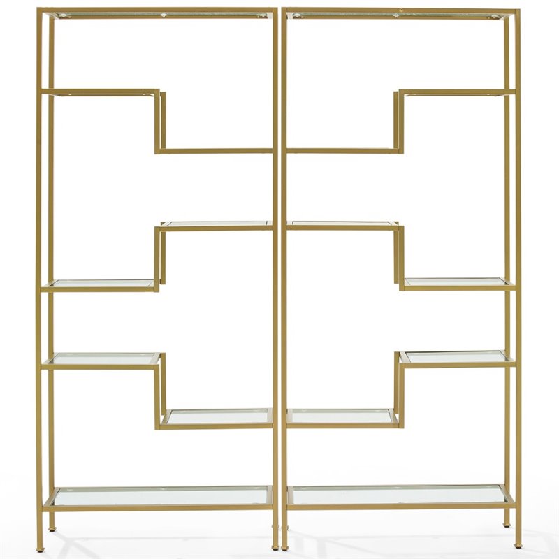 Pemberly Row Metal & Tempered Glass Etagere in Gold/Clear (Set of 2)