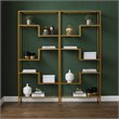 Pemberly Row Metal & Tempered Glass Etagere in Gold/Clear (Set of 2)