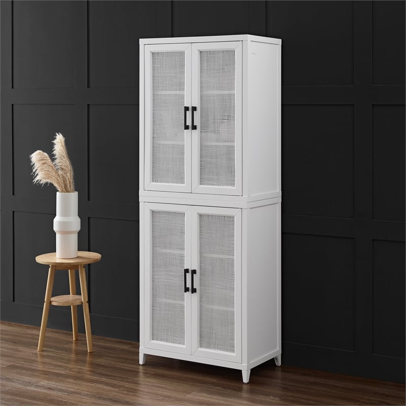 Pemberly Row Modern Wood Stackable Storage Pantry in White (Set of 2)
