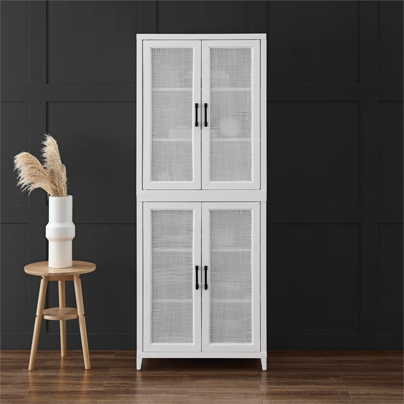 Pemberly Row Modern Wood Stackable Storage Pantry in White (Set of 2)