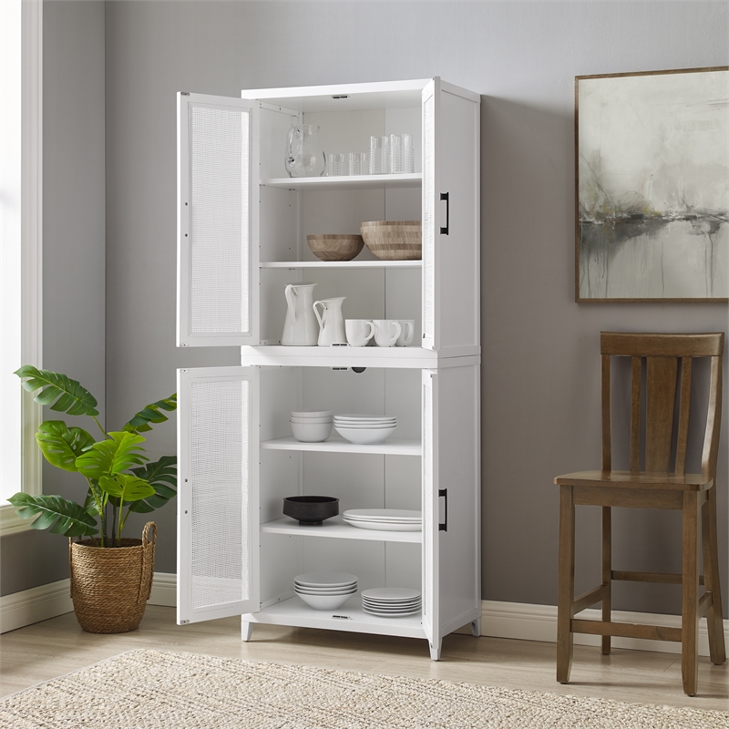 Pemberly Row Modern Wood Stackable Storage Pantry in White (Set of 2)