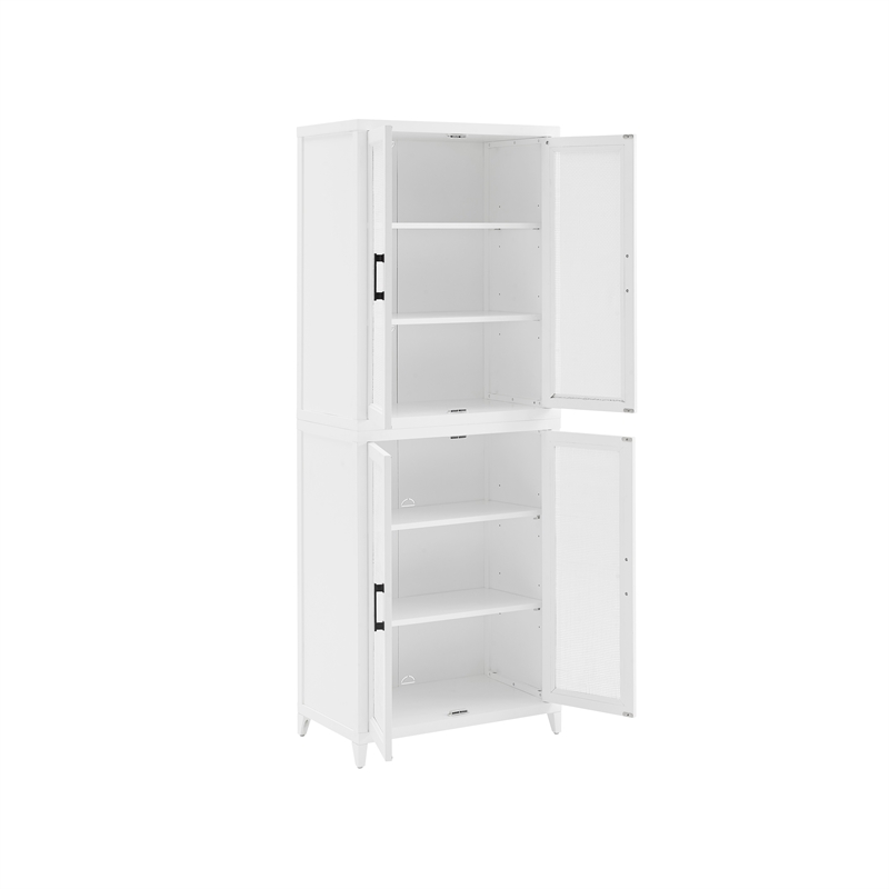 Pemberly Row Modern Wood Stackable Storage Pantry in White (Set of 2)
