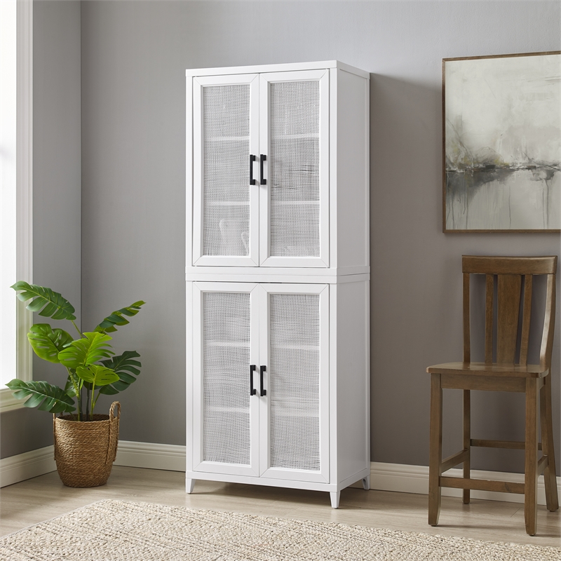 Pemberly Row Modern Wood Stackable Storage Pantry in White (Set of 2)