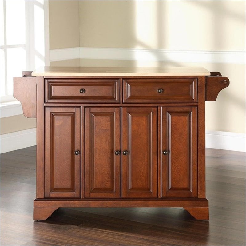 Pemberly Row Modern Natural Wood Top Kitchen Island in Cherry