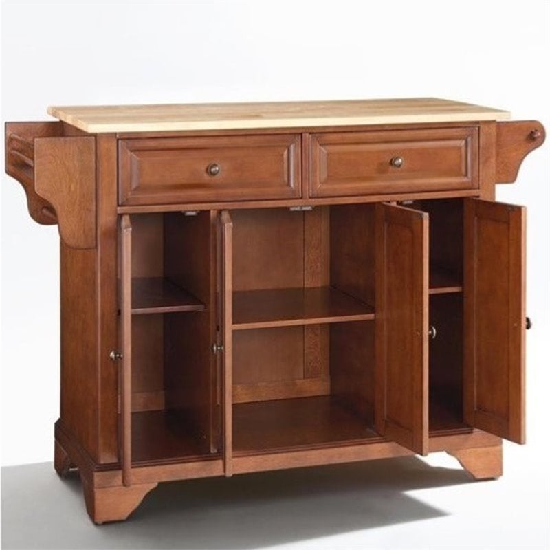 Pemberly Row Modern Natural Wood Top Kitchen Island in Cherry