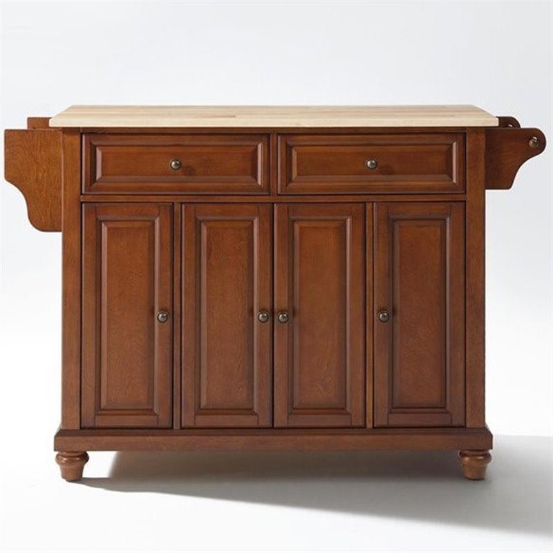 Pemberly Row Modern Natural Wood Top Kitchen Island in Cherry