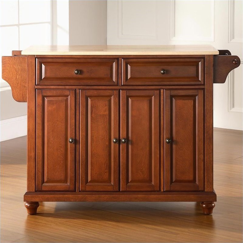 Pemberly Row Modern Natural Wood Top Kitchen Island in Cherry