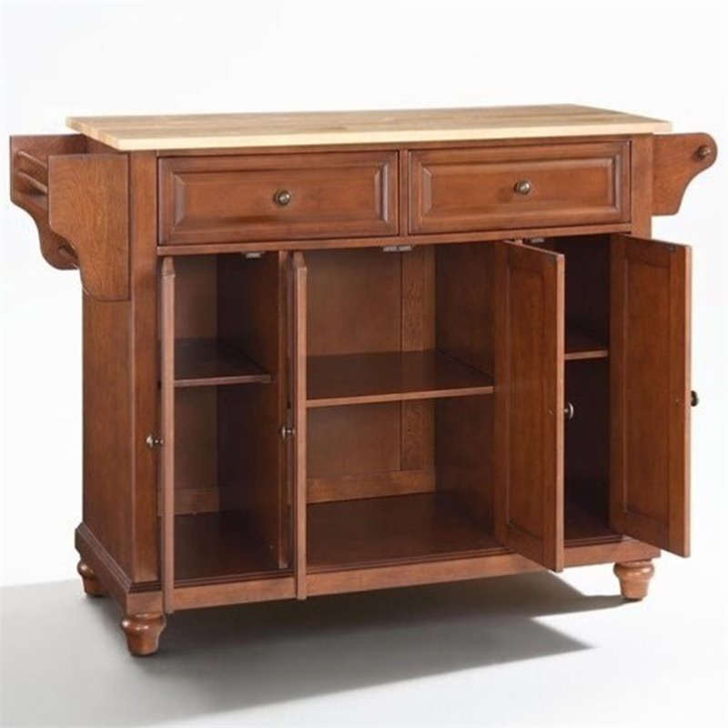 Pemberly Row Modern Natural Wood Top Kitchen Island in Cherry