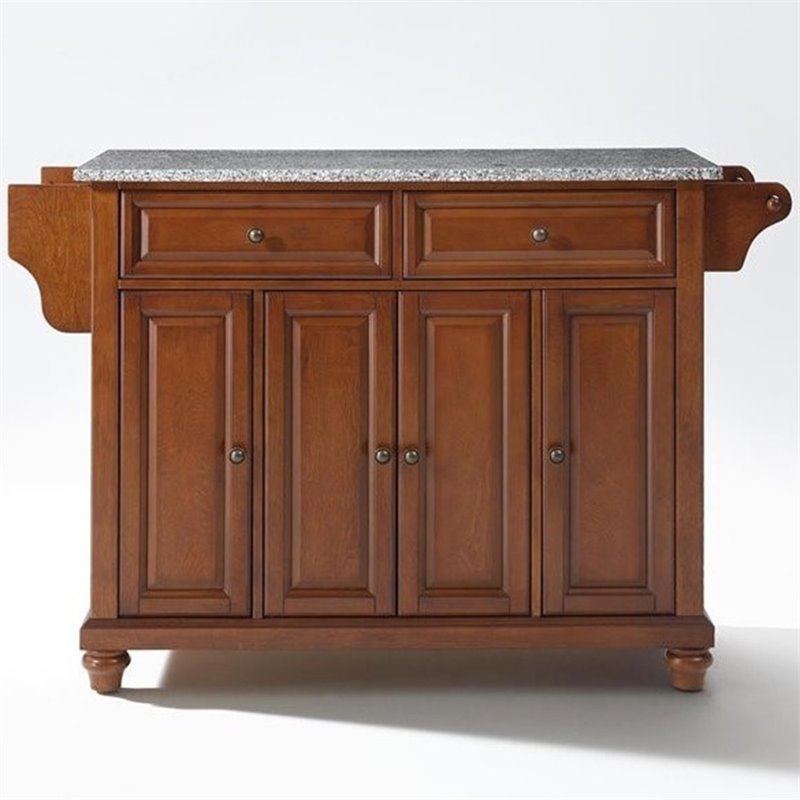 Pemberly Row Modern Gray Granite Top Kitchen Island in Cherry