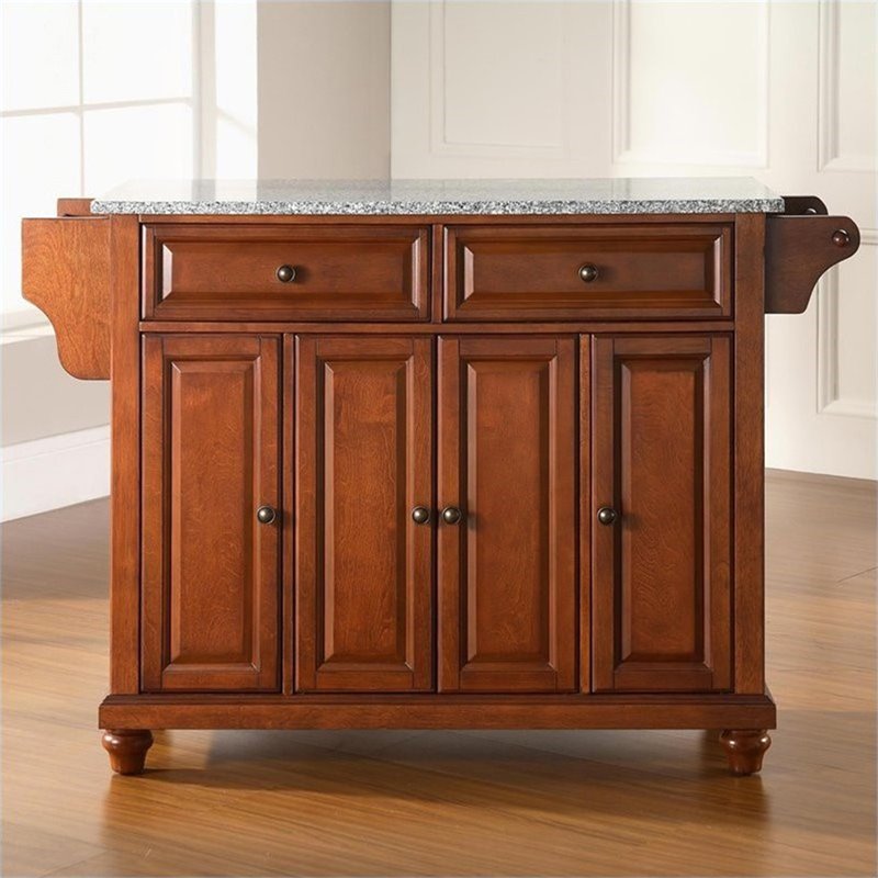 Pemberly Row Modern Gray Granite Top Kitchen Island in Cherry