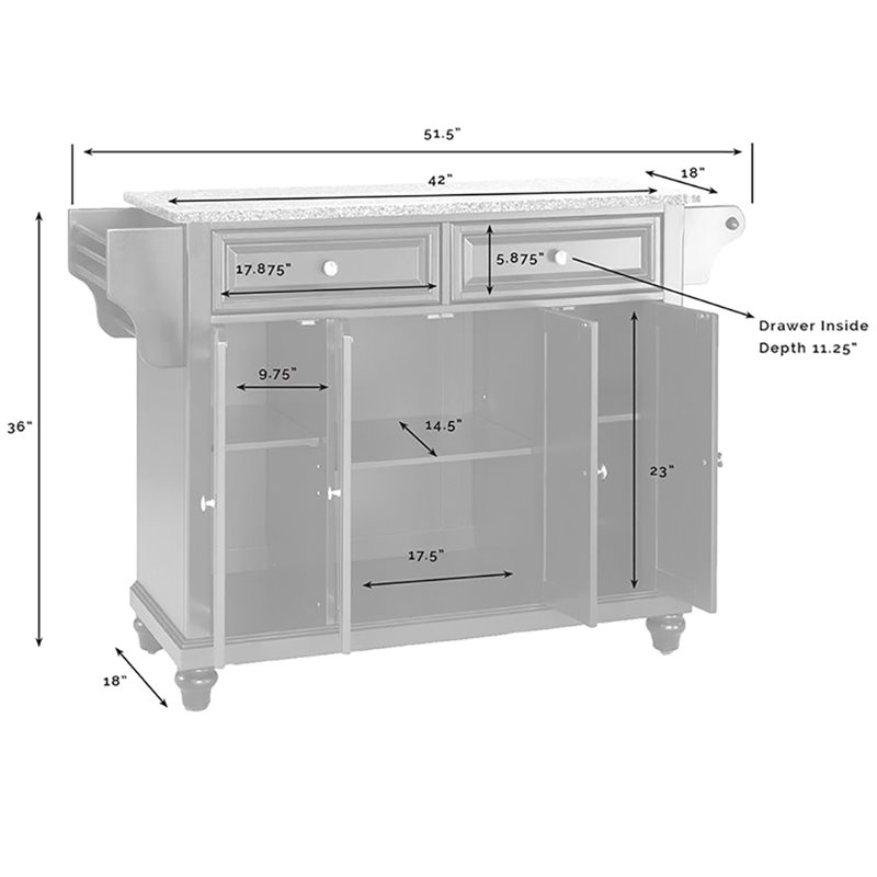 Pemberly Row Modern Gray Granite Top Kitchen Island in Cherry