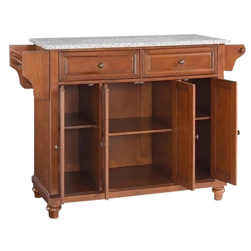 Pemberly Row Modern Gray Granite Top Kitchen Island in Cherry