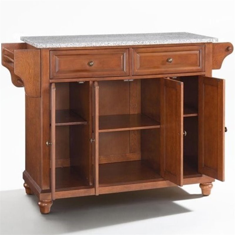 Pemberly Row Modern Gray Granite Top Kitchen Island in Cherry