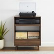 Pemberly Row Modern Wood Record Player Stand with Shelves in Walnut