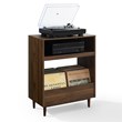 Pemberly Row Modern Wood Record Player Stand with Shelves in Walnut