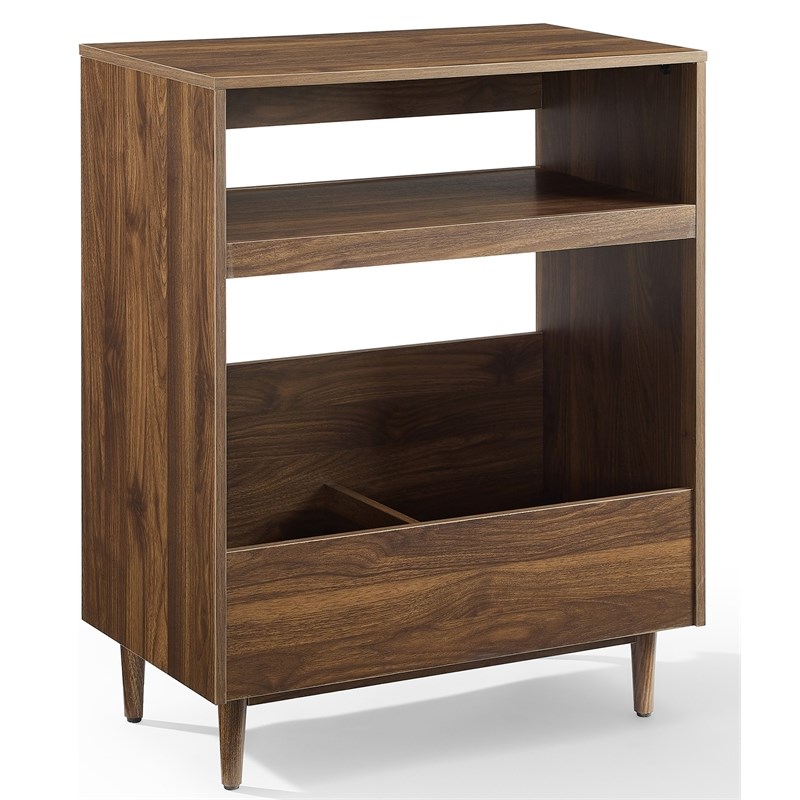 Pemberly Row Modern Wood Record Player Stand with Shelves in Walnut